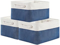 TheWarmHome Storage Basket for Organizing - Medium 3 Pack 14x10x7 inch Fabric Storage Cubes for Shelves with Rope, Collapsible Storage Bin for Organizer Closet Cloth Gift Toy (White & Jean Blue) by TheWarmHome