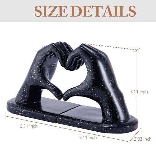 Black Bookends, Heavy Duty Bookend Holder Decor, Finger Heart Shaped, Modern Art Sculpture, Bookends Decorative, Boho Decor for Desktop Bedroom Study Room(Black) - Image 2