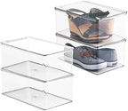 mDesign Stackable Plastic Closet Storage Container Bin Box with Hinge Lid for Organizing Shoes, Booties, Pumps, Sandals, Wedges, Flats, Heels - Lumiere Collection - 4 Pack - Clear by mDesign