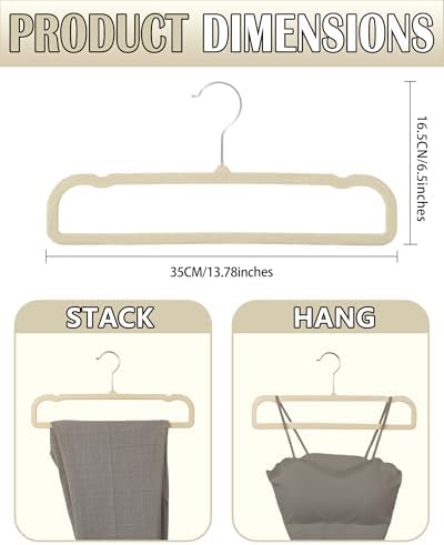 Velvet Hangers Non Slip - 20 Pack Pants Hangers for Closet - Thin Space Saving Clothes Hanger - Strong, Durable, Jean Perchas with 360 Degree Rotatable Hook for Tank Top (Beige Silver Hook) - Image 2
