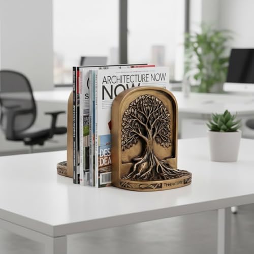 Resin Tree of Life Bookends Set, 2Pcs Decorative Non-Skid Book Ends for Heavy Books, Shelves, Bookcase or Desk - Antique Bronze Color Home Décor Gift, Library and Office Decor - Image 6