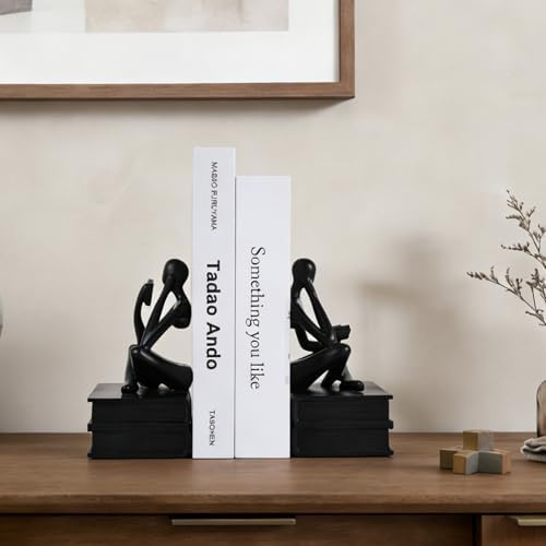 Heavy Duty Book Ends for Shelves, Thinker Bookends Set of 2 Decorative Book Ends for Heavy Books, Modern Unique Shelf Decor for Home Office Living Room Desk - Image 2