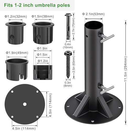 Dolibest Heavy Duty Deck Mount Umbrella Holder with Plastic Sleeve, Fully Welded Steel Patio Umbrella Base up to 2'' Poles, Outdoor Umbrella Stand for Patio Table, Balcony, Decks, Docks (Enhanced) - Image 2