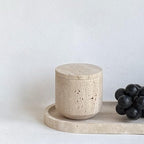 Natural Marble Hole Stone Cosmetic Cotton Swab Sundry Small Tank Storage Box Jar with Lid (Yellow Travertine) - Image 4