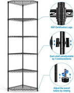 6 Tier NSF Metal Shelf Pentagonal Corner Wire Shelving Unit, 600lbs Capacity Heavy Duty Adjustable Storage Rack with Shelf Liners for Kitchen Garage Office Etc Room Corner, 72"H x 20"L x 20"D - Black - Image 4
