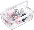 Large Cable Storage Box with Lid Clear Power Cords Organizer 4 Adjustable Dividers Case Desktop Cable Management Box for Home Office Phone Charger Art Crafts Stationery (White) by DELORIGIN