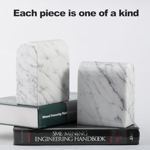 Koville Natural Italian Marble Bookends for Shelves, Book Ends for Heavy Books, 13LBS Ultra Heavy Duty Book Holders, Triumphal Arch Bookends Office Bookshelf Decor for CDs/Video Games(Bianco Carrara) - Image 5