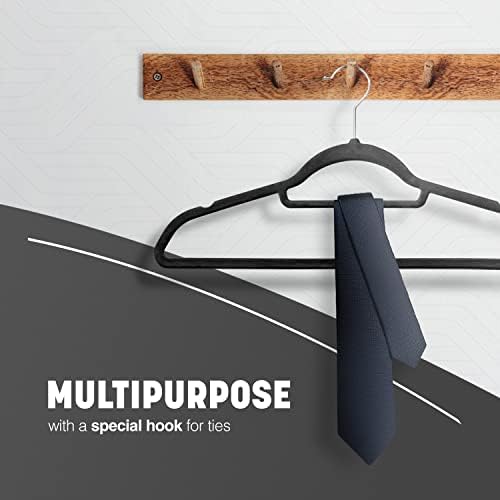 KEPLIN Velvet Hangers 20 Pack - Non-Slip Clothes Hangers with Tie Bar & 360° Hook - Durable & Sturdy, Space-Saving Wardrobe Organisers for Suits, Jackets & Clothes- Home Storage Solution (Black) - Image 6