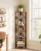 CHOEZON 6-Tier Corner Shelf, Corner Bookcase, 66.9" Tall Vertical Display Rack, Plant Stand, Open Storage Shelf, for Living Room, Bedroom, Study, Kitchen, Rustic Brown and Black TCJ13BF - Image 6