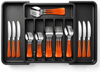 Orange Silverware Set with Expandable Drawer Organizer for 6-24 Piece Stainless Steel Flatware Set with Spoons, Forks, Knives, Heavy Duty Mirror Polished for Home/Kitchen/Restaurant (Orange-Silver) by ASellerSpecializinginLife