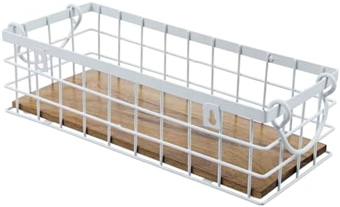 MyGift 13 and 12 Inch Nesting Storage Baskets with Handles, Wall Mounted or Tabletop White Metal Wire and Premium Acacia Wood Decorative Shelf Organizer Bins, 2 Piece Set - Image 6