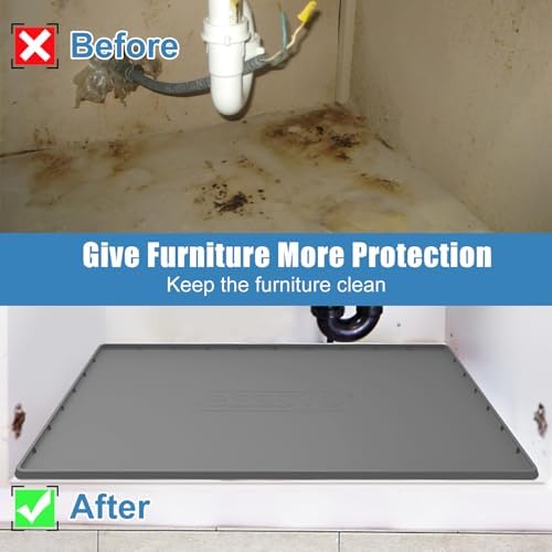 Under Sink Mat for Kitchen Waterproof, 40" x 19" Silicone Under Sink Liner Kitchen & Bathroom Cabinet Protector Mats, Heavy Duty Flexible Under Sink Drip Tray with Lip, Cool Grey - Image 6