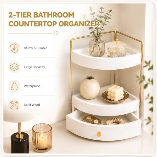 AceOrbit 2-Tier Corner Bathroom Counter Organizer with Drawer - Image 3
