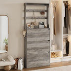 Wodeer Tall Shoe Cabinet with Coat Rack, Hidden Shoe Storage Cabinet with Doors & Drawer, Hanging Bar & Hooks, Slim Narrow Freestanding Shoe Rack Organizer for Entryway, Hallway & Living Room, Grey - Image 4