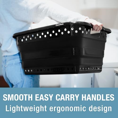 CleverMade Collapsible Laundry Basket, 39L Capacity, Foldable to 3.15 Inches, Pack of 2, Black - Image 3