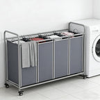 LINZINAR 4 Section Laundry Hamper, Grey Laundry Basket, 180L Laundry Sorter - Image 4