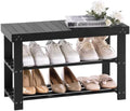 Apicizon Bamboo Shoe Rack Bench, 3-Tier Entryway Organizer, Black by APICIZON