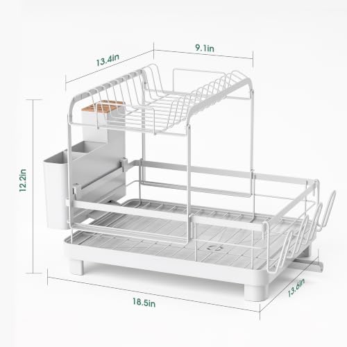 Runnatal 2-Tier Dish Drying Rack with Drainboard for Kitchen Counter - Image 2