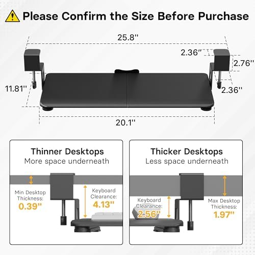 BONTEC Under Desk Keyboard Tray, Pull-Out Keyboard & Mouse Platform - Image 2