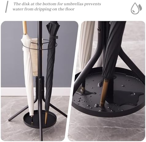 Kitsanery Coat Rack Freestanding,Metal Coat Tree with Umbrella Holder,Hat and Coat Rack Stand for Entryway, Hallway, Living Room, Bedroom (Black) - Image 5
