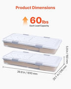 VEVOR Under Bed Storage with Wheels, 39.8 x 20.1 x 5.9 inch Underbed Containers, Underbed Shoes Organizer with Lid & Gray Latch, Rolling Under the Bed Storage Bins for Clothes Shoes Blankets, 2 Pack - Image 3