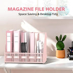 5 Vertical Compartments Magazine File Holder, Metal Binder Organizer, Pink - Image 4