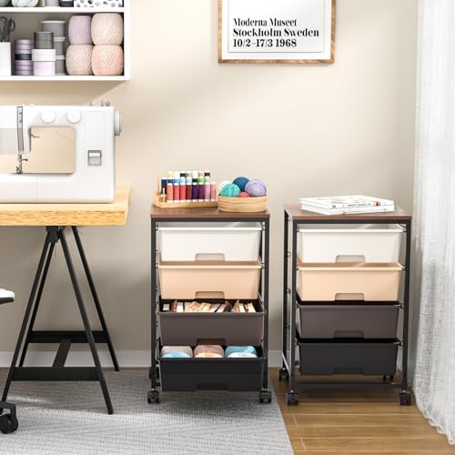 SYKIARIOL Rolling Cart with Drawers, 4-Drawer Utility Cart, Brown - Image 6
