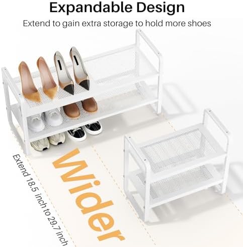 Expandable Metal Shoe Rack for Closet, Entryway & Garage, 2-Tier, White - Image 4