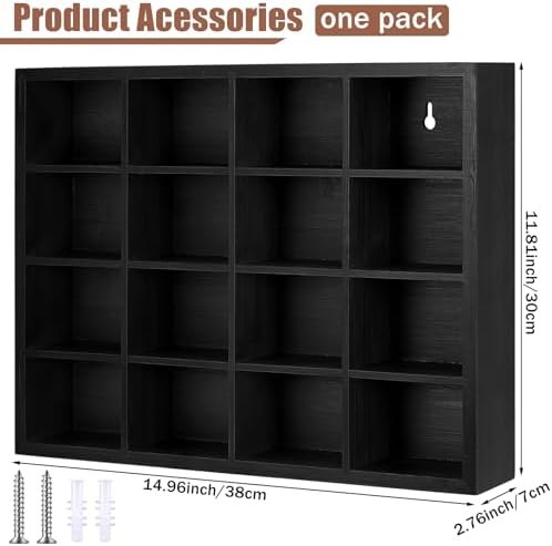 Wesiti Tie Box Organizer Wall Mounted Tie Rack with 16 Compartments Bamboo Belt Holder for Men Scarf Necktie Home Wall Closet(Black Color,1 Piece) - Image 3