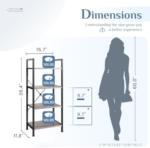 DUMOS 4 Tiers Open Bookshelf, Classic Freestanding Tall Display Shelf - Image 3