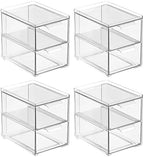 mDesign Stackable Storage Containers Box with 2 Pull-Out Drawers - Stacking Plastic Drawer Bins for Closet Organization, Linen, Coat, Bedroom or Entryway Closets - Lumiere Collection - 4 Pack, Clear by mDesign