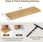 Fun Memories 32" W x 9.3" D Floating Shelves, Rustic Wood Deep Shelves for Bedroom, Kitchen, Living Room, Long Floating Shelf for Wall, Storage Display Wall Shelf for Books Decor, Oak - Image 3