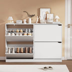 White Hidden Shoe Storage Cabinet for Entryway with 4 Flip Drawers by Boonatu