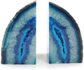 Natural Geode Bookends Pair - 3-4 lbs Heavy Duty Dyed Blue Agate, Non-Slip Crystal Bookends for Shelves | Vibrant Home Office Decor by XMHOME