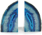 Natural Geode Bookends Pair - 3-4 lbs Heavy Duty Dyed Blue Agate, Non-Slip Crystal Bookends for Shelves | Vibrant Home Office Decor by XMHOME