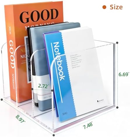 Clear Acrylic 3-Slot Magazine File Holder, Vertical Desk Organizer - Image 2