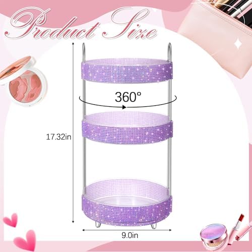 Honeydak Rotating Perfume Organizer Tray, 3 Tiers, Resin Diamond, Purple - Image 2