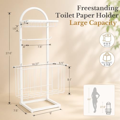 Toilet Paper Holder Stand Freestanding with Storage Basket for Bathroom - Image 4