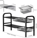 Under Sink Organizer，2 Tier Expandable Heavy Duty Metal Shelf，with 5 Removable Panels and 5 Storage Basket for Under Kitchen Bathroom Sink Organizers and Storage(Black, Large) - Image 2