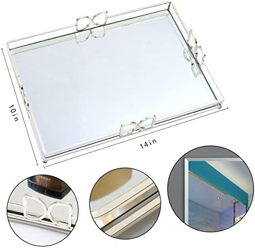 Large Silver Mirrored Tray with Elevated Ball Feet, 14x10 Entire Length Perfume Organizer for Dresser, Modern Minimalist Bathroom Counter Vanity Storage - Image 6