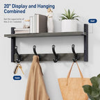 Tatub 20" Rustic Coat Rack Wall Mount with Shelf, Wall Hooks with Shelf, Heavy Duty Entryway Organizer Hangers for Hanging, Hat, Bag, Jacket for Bathroom, Living Room, Bedroom, Ebony - Image 2