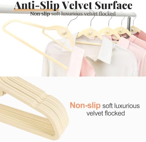 Velvet Felt Stackable Hangers 50 Pack, Thin & Space Saving, Ivory - Image 5