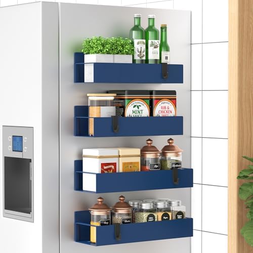 HuggieGems Metal Magnetic Spice Rack for Refrigerator Royal Blue, 4 Pack by HuggieGems