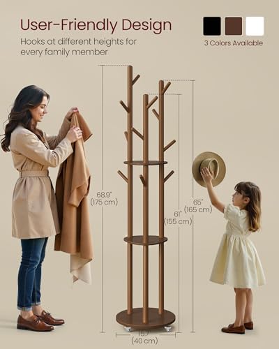 VASAGLE Freestanding Coat Rack Stand, with Wheels, 11 Hooks, 3 Shelves - Image 6