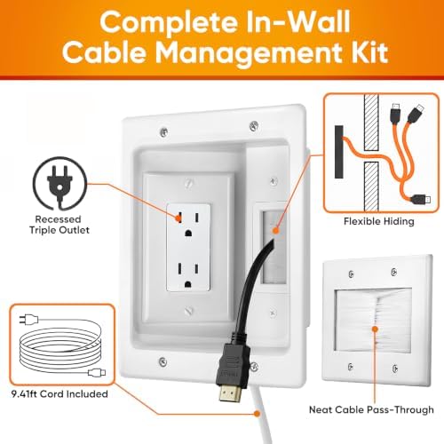in Wall Cable Management Kit with Recessed Outlet Box, Built-in Design - Image 2