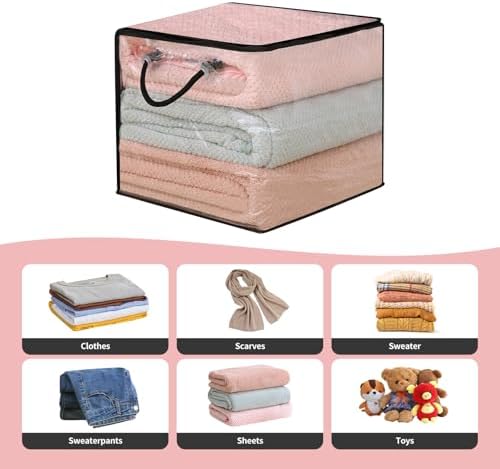 10 PCS Clear Zippered Storage Bags with Handles,Sweater Storage with Two-Way Zipper,Foldable Closet Organizer Bed Sheet Organizer,Cube Plastic Organizer,Bag,Bin for Clothes,Towel-BK - Image 4