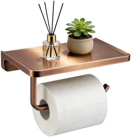 TRUSTMI Toilet Paper Holder with Shelf & Phone Stand, Brushed Rose Gold by TRUSTMI