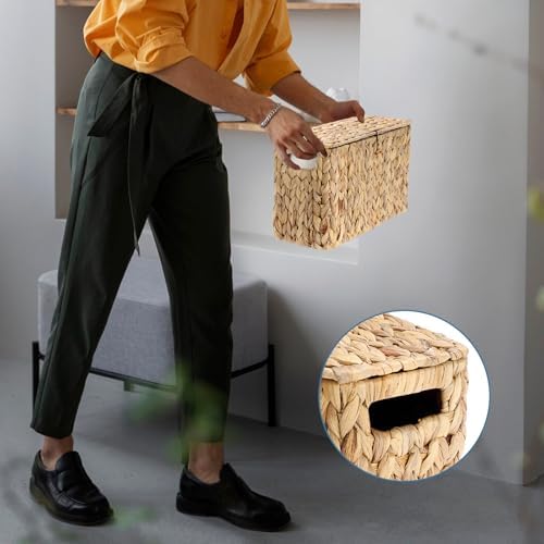 Sumnacon Toilet Paper Basket, Wicker Water Hyacinth Toilet Paper Holder with Handles and Lid, Holds Up to 6 Mega Rolls, Decorative Farmhouse Woven Bathroom Accessories Toilet Tissues Organizer, Large - Image 6