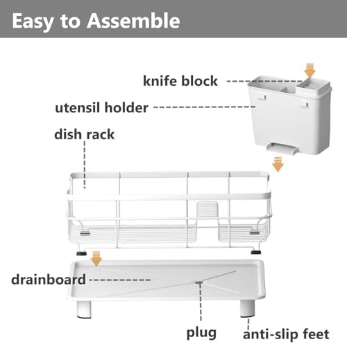 AIDERLY Auto Drain Metal Dish Drying Rack Dish Drainers, All White - Image 4