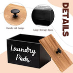 Dandat 3 Pcs Wood Laundry Pods Container Farmhouse Decoration Laundry Room Organization and Storage, Rustic Dryer Sheet Holder Scent Booster Container Set with Scoop(Black) - Image 3